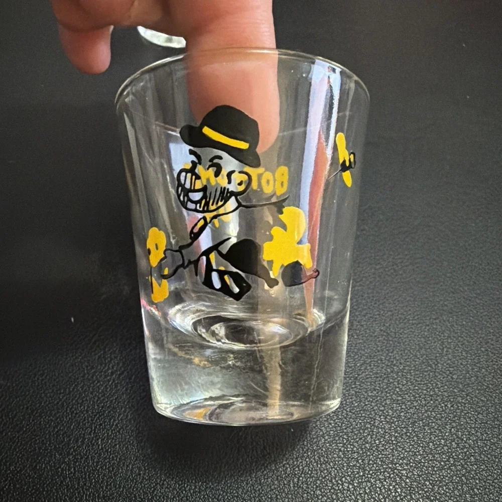 Vintage Bottoms Up And No Place To Go 2 Novelty Shot Glasses 1950's MCM